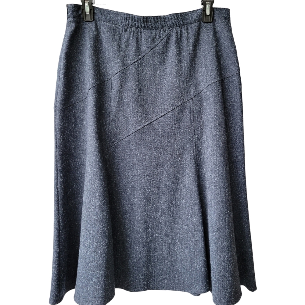 Hiroko Steel-Blue Midi Skirt 6-Panel Flare Angled Waist&Hip Cuts Size 16